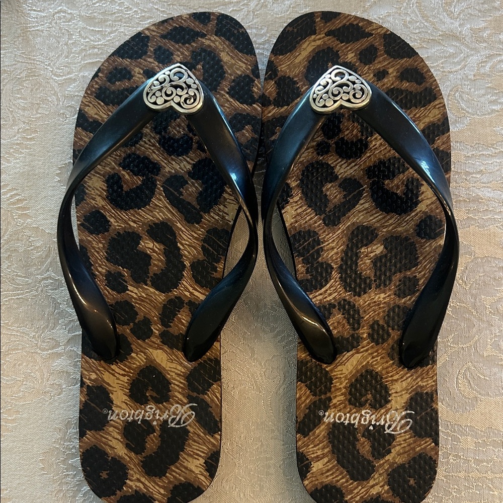 Brighton Black and Brown Leopard Flip Flop Sandals